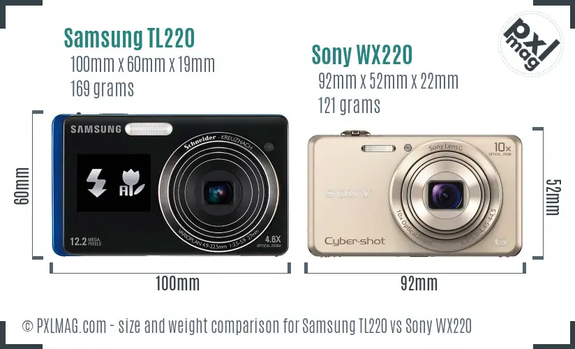 Samsung TL220 vs Sony WX220 size comparison