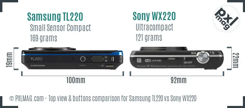 Samsung TL220 vs Sony WX220 top view buttons comparison