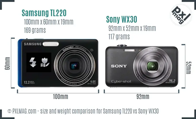 Samsung TL220 vs Sony WX30 size comparison