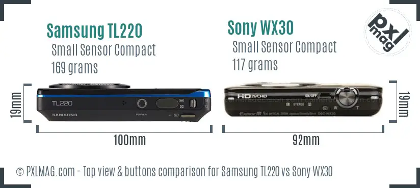 Samsung TL220 vs Sony WX30 top view buttons comparison