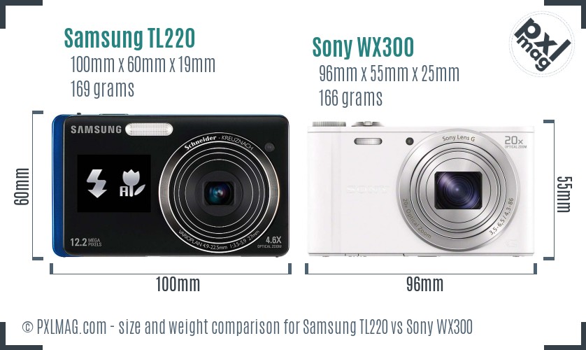 Samsung TL220 vs Sony WX300 size comparison