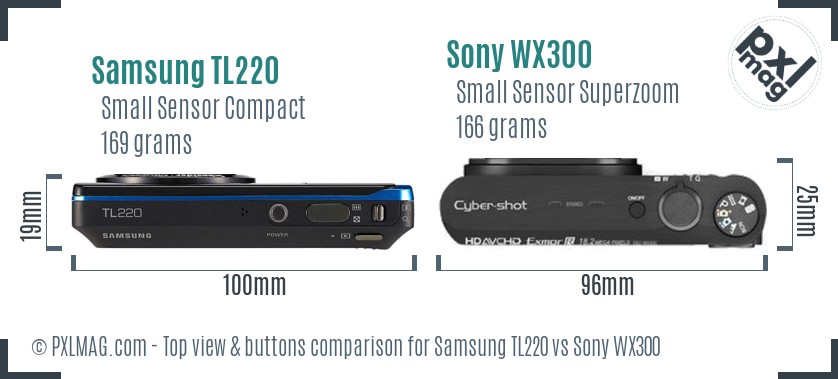 Samsung TL220 vs Sony WX300 top view buttons comparison