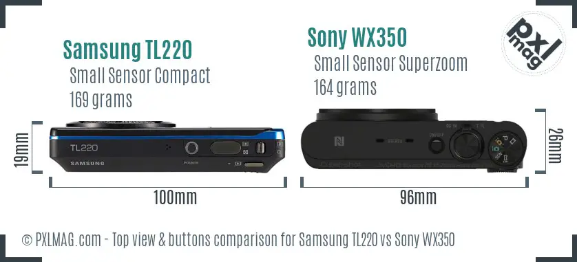 Samsung TL220 vs Sony WX350 top view buttons comparison