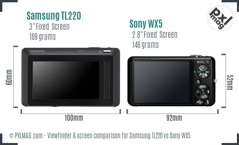 Samsung TL220 vs Sony WX5 Screen and Viewfinder comparison