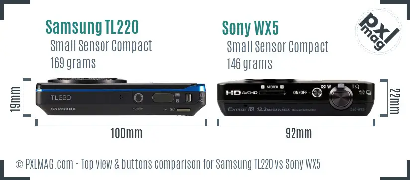 Samsung TL220 vs Sony WX5 top view buttons comparison