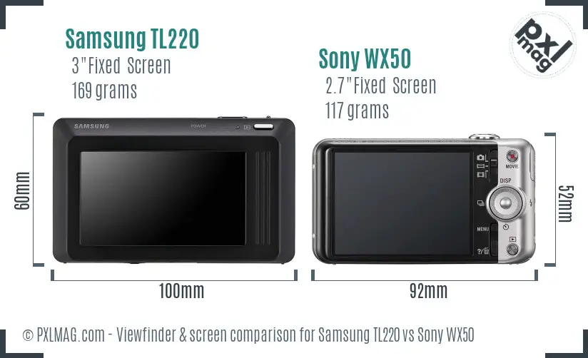 Samsung TL220 vs Sony WX50 Screen and Viewfinder comparison