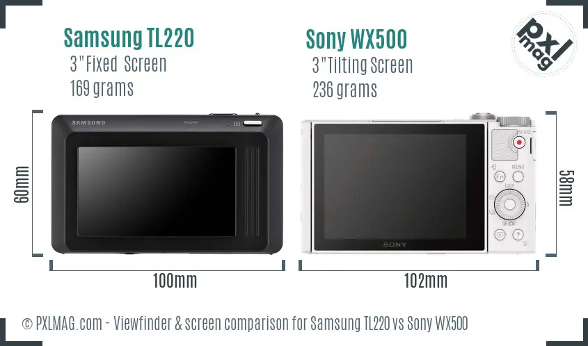 Samsung TL220 vs Sony WX500 Screen and Viewfinder comparison Samsung TL220 vs Sony WX500 Screen and Viewfinder comparison
