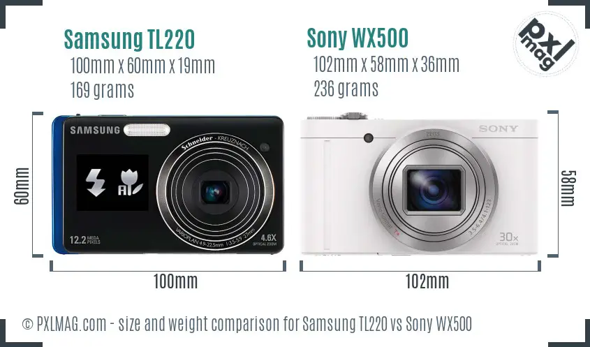 Samsung TL220 vs Sony WX500 size comparison Samsung TL220 vs Sony WX500 size comparison