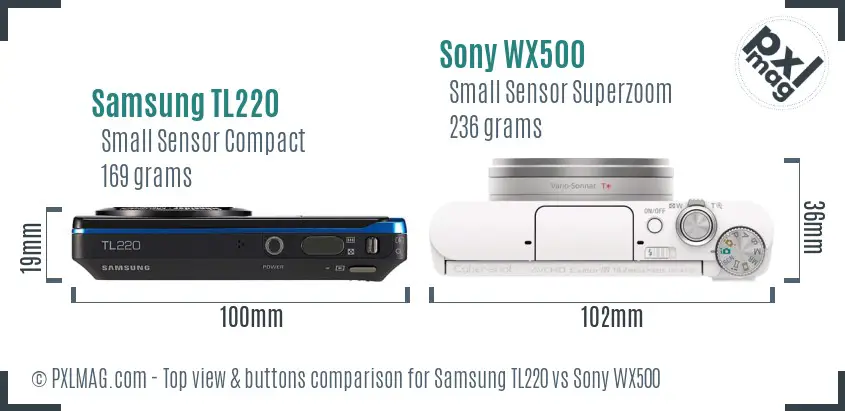 Samsung TL220 vs Sony WX500 top view buttons comparison Samsung TL220 vs Sony WX500 top view buttons comparison