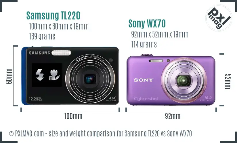 Samsung TL220 vs Sony WX70 size comparison