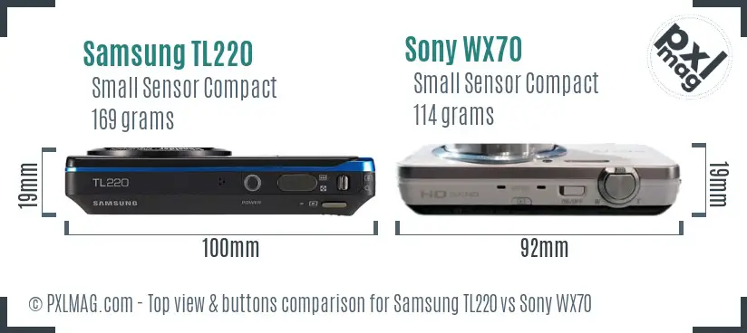 Samsung TL220 vs Sony WX70 top view buttons comparison