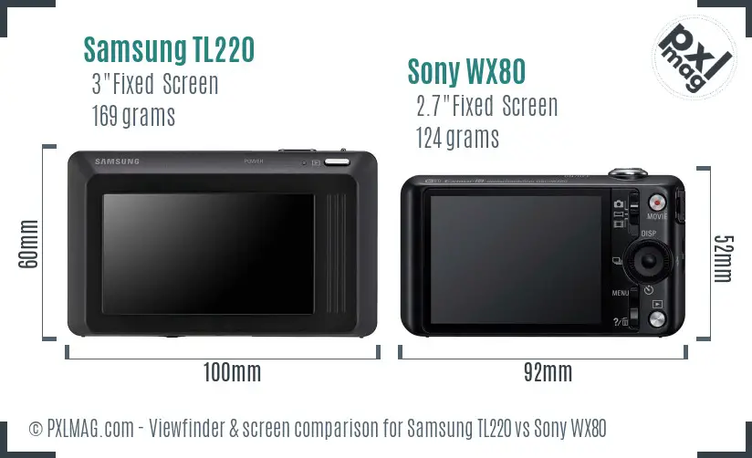Samsung TL220 vs Sony WX80 Screen and Viewfinder comparison
