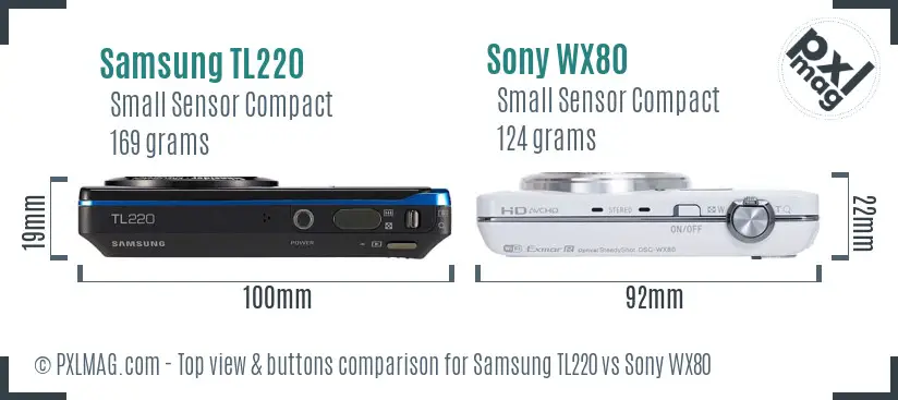 Samsung TL220 vs Sony WX80 top view buttons comparison