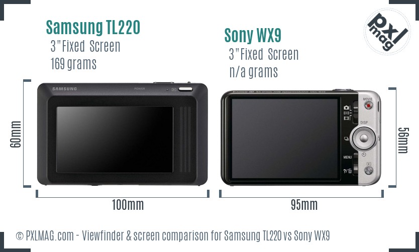 Samsung TL220 vs Sony WX9 Screen and Viewfinder comparison