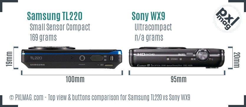 Samsung TL220 vs Sony WX9 top view buttons comparison
