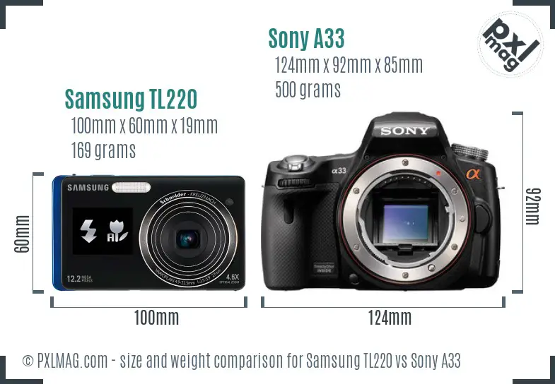 Samsung TL220 vs Sony A33 size comparison