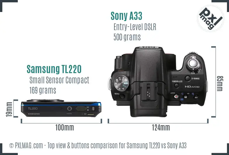 Samsung TL220 vs Sony A33 top view buttons comparison