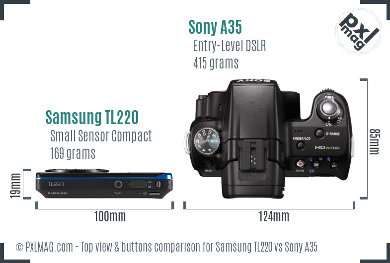 Samsung TL220 vs Sony A35 top view buttons comparison