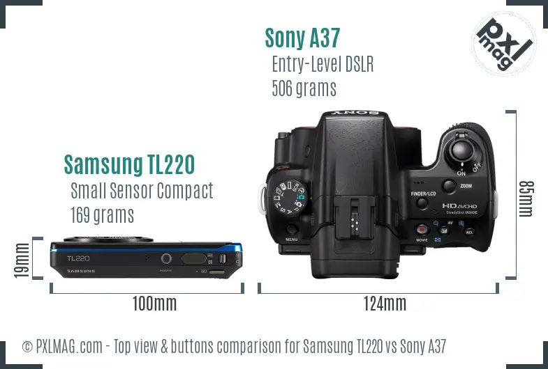 Samsung TL220 vs Sony A37 top view buttons comparison Samsung TL220 vs Sony A37 top view buttons comparison