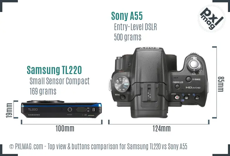 Samsung TL220 vs Sony A55 top view buttons comparison