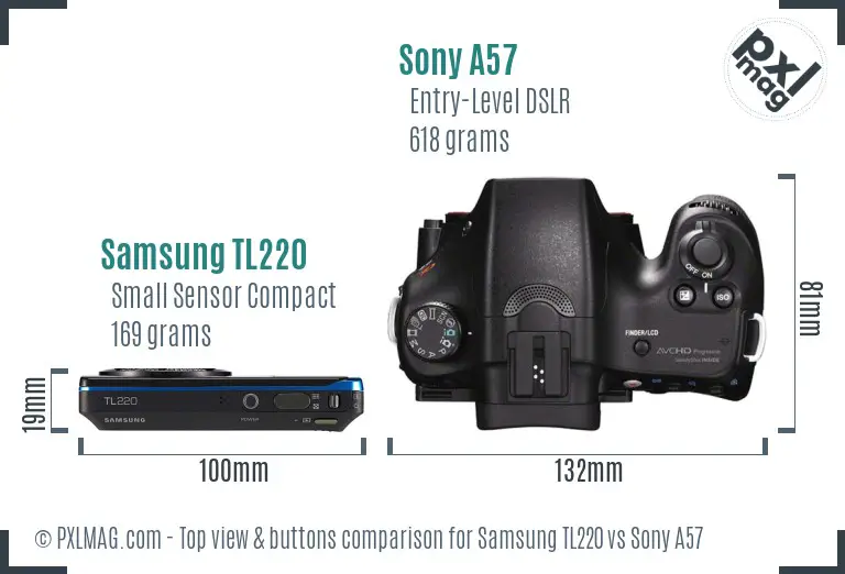 Samsung TL220 vs Sony A57 top view buttons comparison Samsung TL220 vs Sony A57 top view buttons comparison