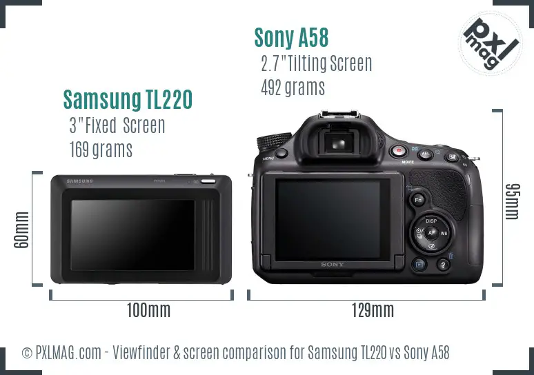 Samsung TL220 vs Sony A58 Screen and Viewfinder comparison Samsung TL220 vs Sony A58 Screen and Viewfinder comparison