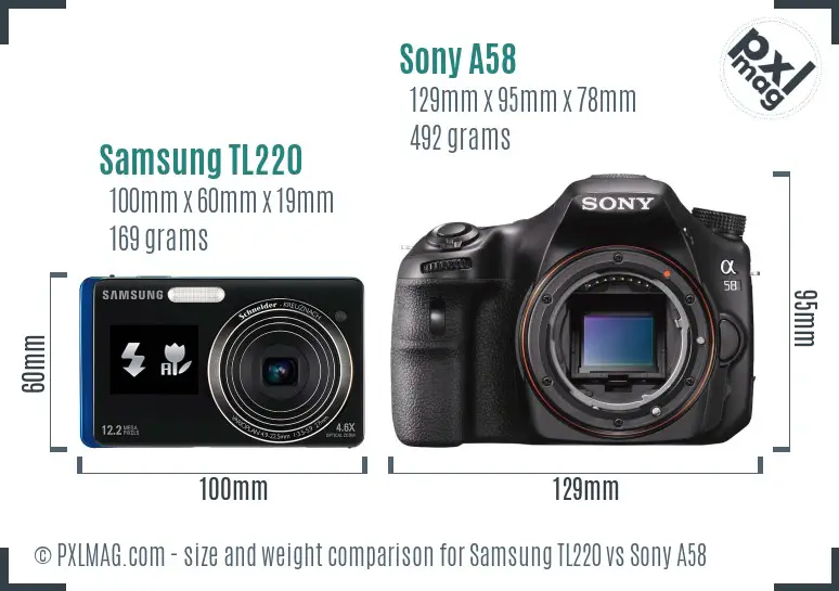Samsung TL220 vs Sony A58 size comparison Samsung TL220 vs Sony A58 size comparison