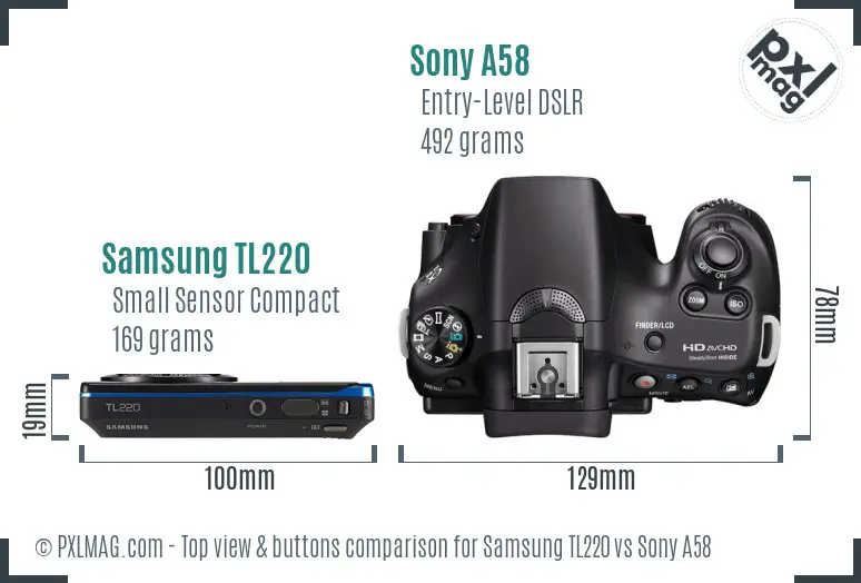 Samsung TL220 vs Sony A58 top view buttons comparison Samsung TL220 vs Sony A58 top view buttons comparison