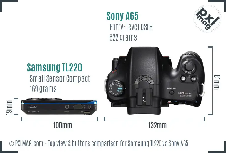 Samsung TL220 vs Sony A65 top view buttons comparison