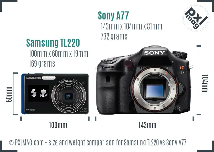 Samsung TL220 vs Sony A77 size comparison Samsung TL220 vs Sony A77 size comparison