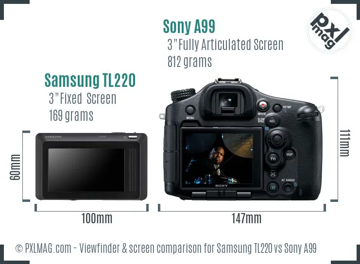 Samsung TL220 vs Sony A99 Screen and Viewfinder comparison