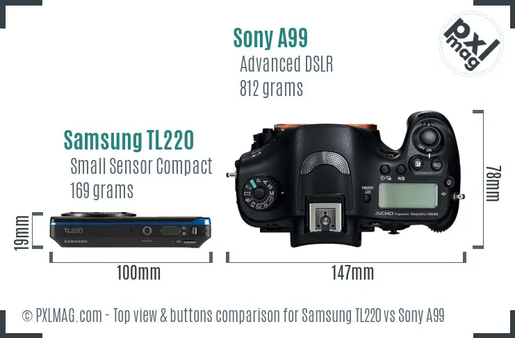 Samsung TL220 vs Sony A99 top view buttons comparison