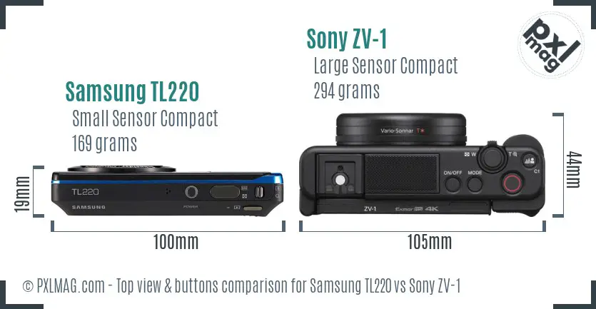 Samsung TL220 vs Sony ZV-1 top view buttons comparison Samsung TL220 vs Sony ZV-1 top view buttons comparison