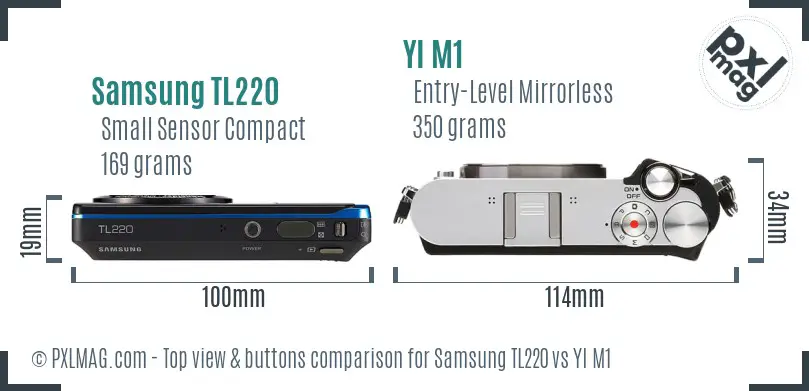 Samsung TL220 vs YI M1 top view buttons comparison