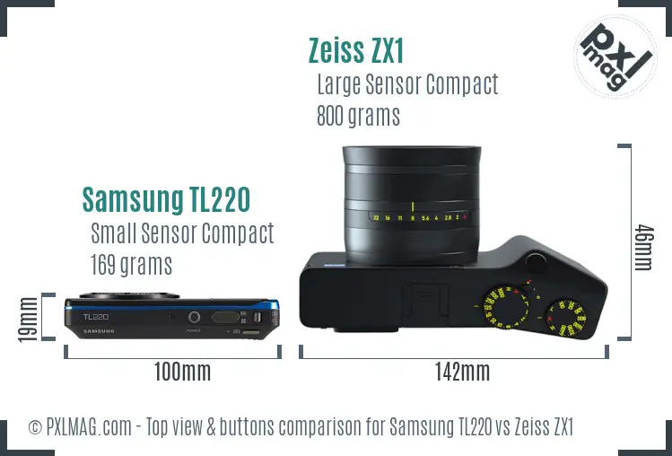 Samsung TL220 vs Zeiss ZX1 top view buttons comparison