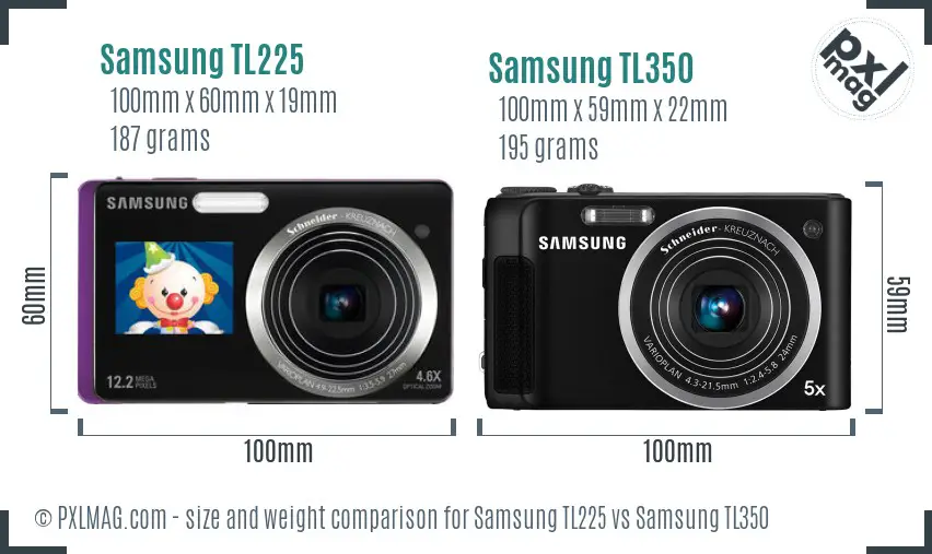 Samsung TL225 vs Samsung TL350 size comparison