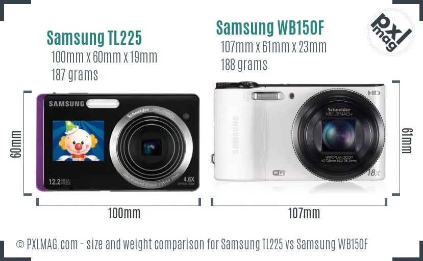 Samsung TL225 vs Samsung WB150F size comparison