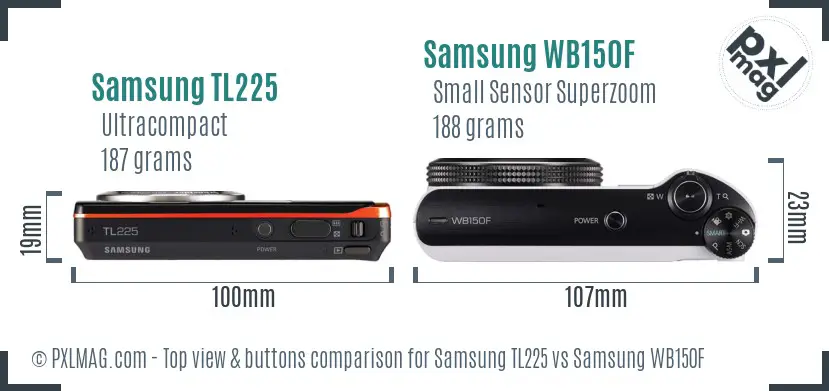 Samsung TL225 vs Samsung WB150F top view buttons comparison