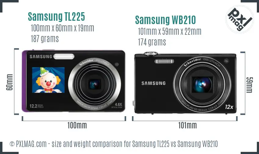 Samsung TL225 vs Samsung WB210 size comparison