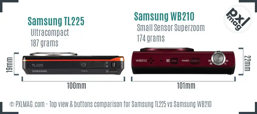 Samsung TL225 vs Samsung WB210 top view buttons comparison