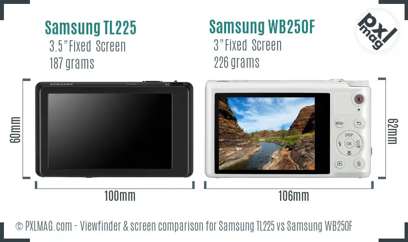 Samsung TL225 vs Samsung WB250F Screen and Viewfinder comparison