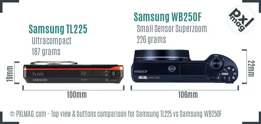 Samsung TL225 vs Samsung WB250F top view buttons comparison