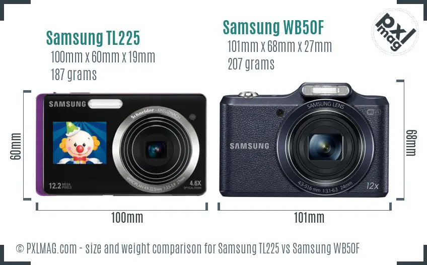 Samsung TL225 vs Samsung WB50F size comparison