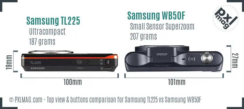 Samsung TL225 vs Samsung WB50F top view buttons comparison