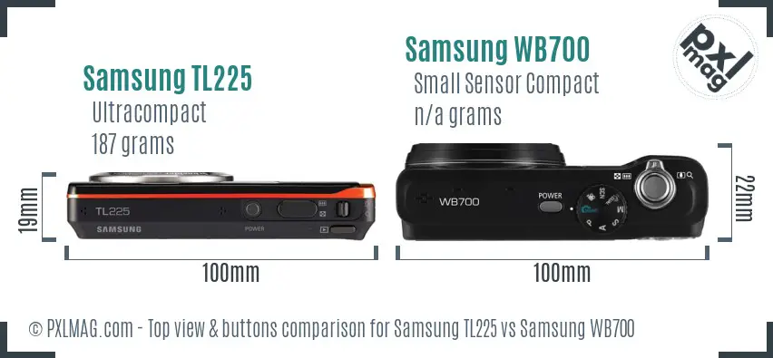 Samsung TL225 vs Samsung WB700 top view buttons comparison Samsung TL225 vs Samsung WB700 top view buttons comparison