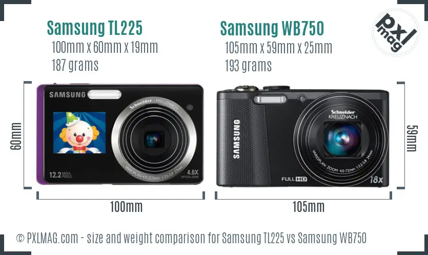 Samsung TL225 vs Samsung WB750 size comparison