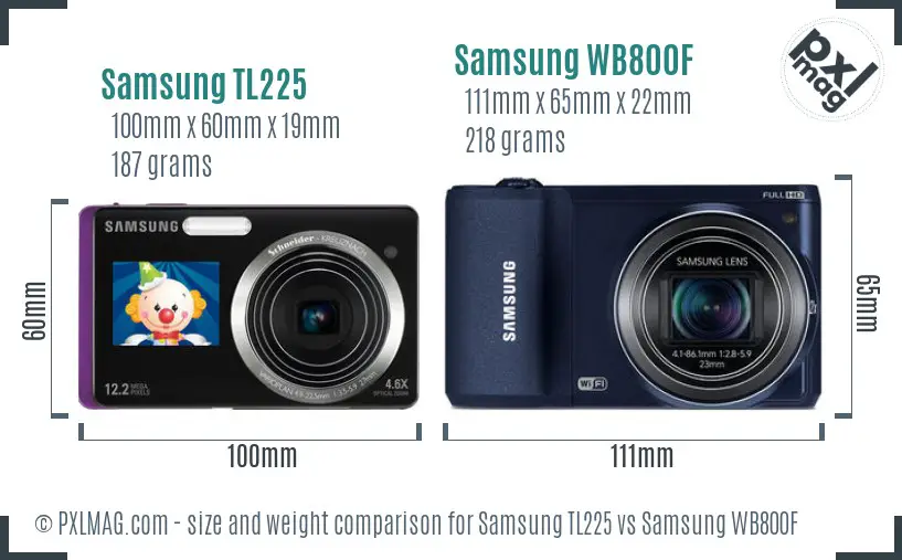 Samsung TL225 vs Samsung WB800F size comparison