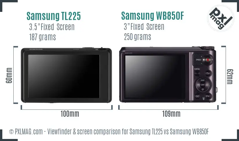 Samsung TL225 vs Samsung WB850F Screen and Viewfinder comparison