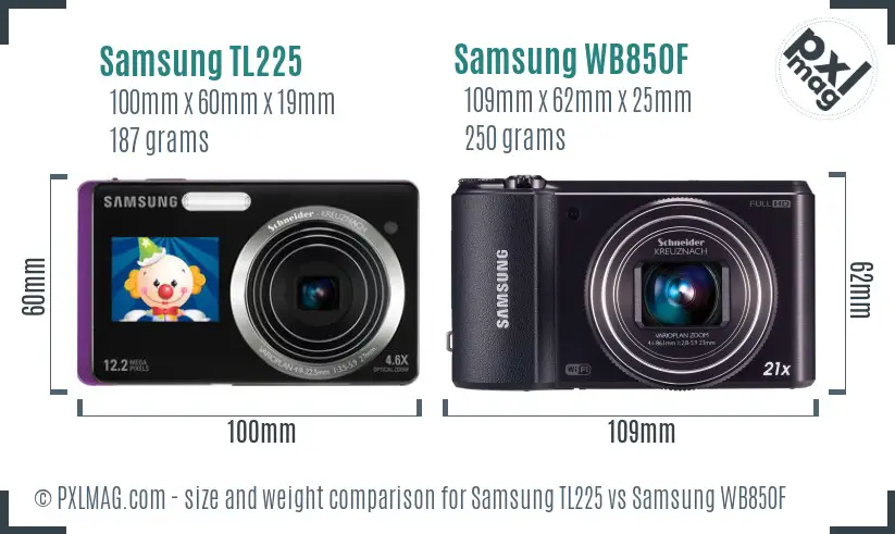 Samsung TL225 vs Samsung WB850F size comparison