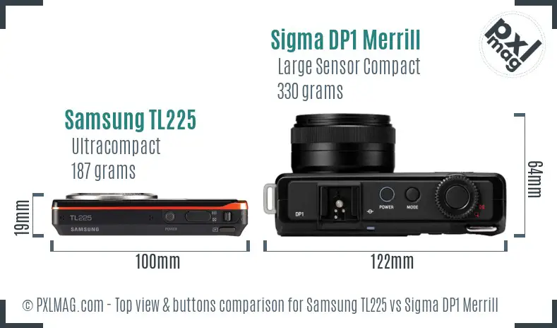 Samsung TL225 vs Sigma DP1 Merrill top view buttons comparison Samsung TL225 vs Sigma DP1 Merrill top view buttons comparison